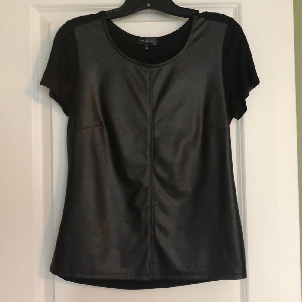 The Limited Black Faux Leather Shortsleeve Top
